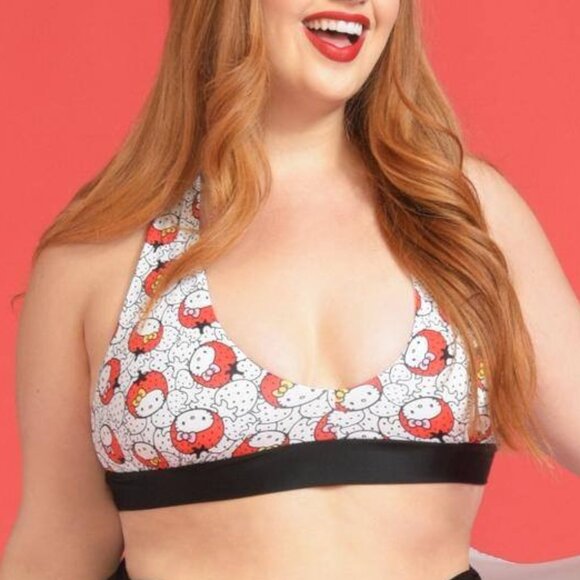 Lolli Hello Kitty Strawberry Bikini Top XXL NEW Red Black White Criss Cross Back - Picture 1 of 5